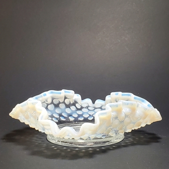 Fenton Other - FENTON Art Glass with French Opalescent Ruffle Edge Hobnail Pattern Dish EUC